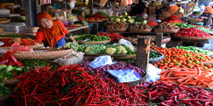 Pedagang sayuran melayani calon pembeli di Pasar Tradisional, @ANTARA FOTO